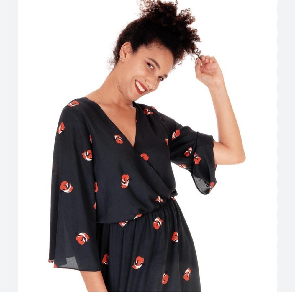 Everly Black chiffon Dress with fix novelty Print dress size large